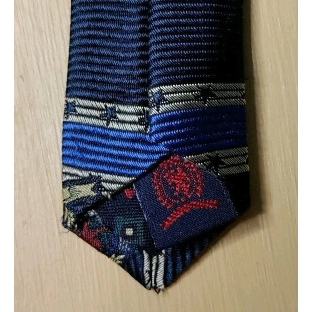 Vintage Tommy Hilfiger Tie 100% Italian Silk Made USA Blue Yellow Logo EUC
